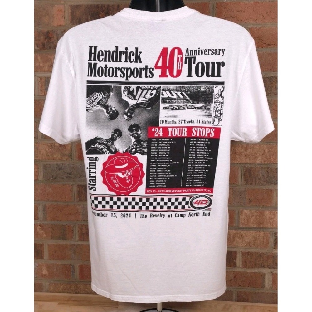 Hendrick Motorsports 40th Anniversary Tour T Shirt Sz Medium White NASCAR Racing